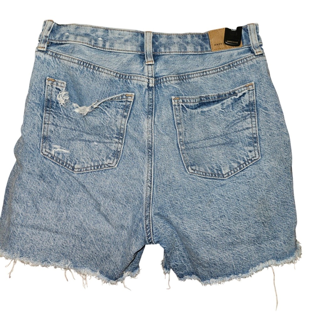 American Eagle High Waisted Distressed Denim Shorts Light Wash Frayed Hem 0 26"W